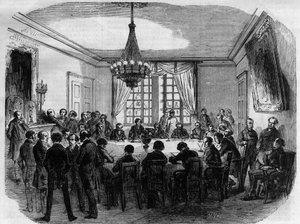 Prozess von Prinz Pierre (Pierre-Napoleon) Bonaparte (1815-1881) - die Jury des Obersten Gerichtshofs bereitet ihr Urteil im Beratungsraum vor - Gravur von 1870