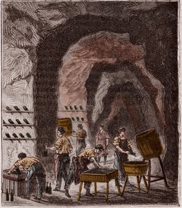 Herstellung von Champagner - Gravur in „Wissenschaften für jedermann - Physik und Chemie“ von Alexis Clerc - Ende des 19. Jahrhunderts - Private Sammlung