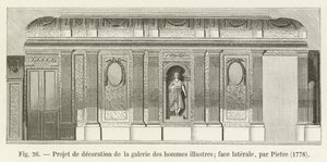 Dekorationsentwurf der Galerie der berühmten Männer, Seitenansicht, von Pietre, 1778