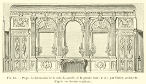 Dekorationsentwurf für den linken Saal des großen Hofes, 1778, von Pietre, Architekt, nach seinen Originalzeichnungen von French School