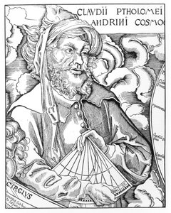 Ptolemäus (Claudius Ptolemaeus) (ca. 90-168) hält einen Sextanten von French School
