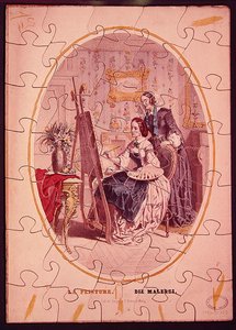 Puzzleteile, die eine Frau beim Malen an einer Staffelei darstellen, ca. 1840-50 von French School