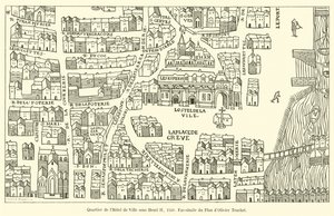 Viertel des Hotel de Ville unter Heinrich II, 1550, Faksimile des Plans von Olivier Truchet von French School
