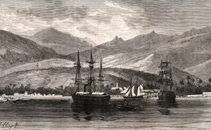 Rade de Taiti - Tahiti - Gravur in „La France illustree: geographie, histoire, administration statistique“ von V.A. Malt-Brown. 1884