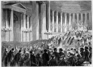 Religiöse Zeremonie, Paris, Weihnachten 1857: Feier der Mitternachtsmesse in der Kirche Madeleine. Gravur in „Le Monde Illustré“ Nr. 38 vom 2. Januar