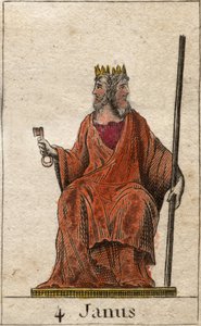 Darstellung von Janus, Gott des Anfangs und der Übergänge, dargestellt mit zwei Gesichtern. Aus „Mythologie der Jugend“ von Pierre Blanchard 1803