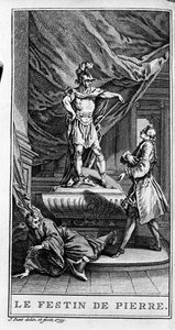 Darstellung einer Szene aus dem Stück "Dom Juan ou le festin de Pierre" (1665) von Jean Baptiste Poquelin dit Moliere (1622-1673). Gravur von 1739. von French School