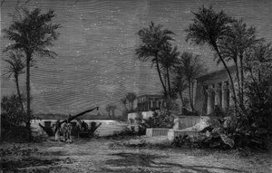 Aufführung einer Oper: „Aida“ von Giuseppe Verdi (1813-1901). Die Ufer des Nils (3. Akt). Dekor von Jean Louis Chéret (1820-1882). Gravur von Scott in „Le Monde Illustré“ Nr. 1201 vom 3. April