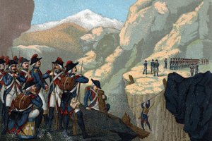 Reservearmeekampagne im Jahr 1800: Durchquerung des Simplonpasses durch General Bethencourt im Mai 1800.