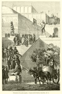 Restaurierung eines assyrischen Palastes (Gravur) von French School