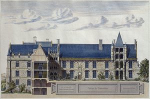 Restaurierung des Schlosses Chateaudun, Illustration aus Le Moniteur des architectes, graviert von H. Penel (Farbstich) von French School