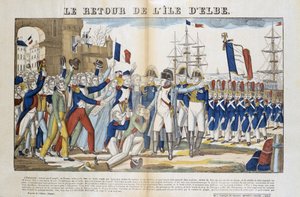 Rückkehr von Napoleon Bonaparte (1769-1821) aus seinem Exil auf der Insel Elba im Jahr 1815. Bild von Epinal von French School