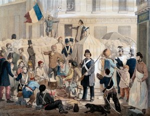 Revolution von 1848: Barrikade der Rue Coquenard (25. Februar). von French School