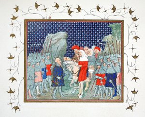 Richard II. wird in Penmaur Rhos verraten und vom Herzog von Northumberland gefangen genommen, Faksimile-Kopie aus Le Prinse et Mort du Roy Richart von Jean Creton, nachgedruckt im 19. Jahrhundert