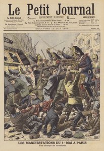 Unruhen in Paris am Maifeiertag (Farblithografie) von French School