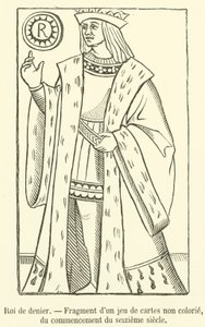 König der Münzen, Fragment eines unkolorierten Kartenspiels aus dem frühen 16. Jahrhundert von French School