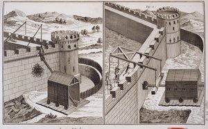 Römische Rammböcke, aus der Encyclopedie des Sciences et Metiers von Denis Diderot (1713-84), veröffentlicht um 1770