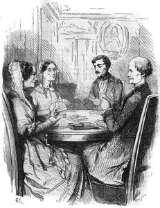 Romanserie: „Der Graf von Monte Christo“ von Alexandre Dumas (1802-1870). Ein Kartenspiel zwischen vier Charakteren. Gravur in „Les bons romans“