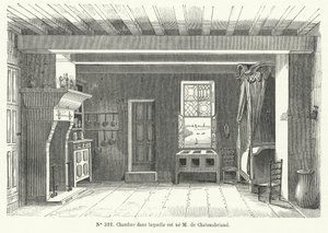 Zimmer im Hotel de France in St. Malo, Bretagne, in dem der französische Schriftsteller und Politiker Francois-Rene de Chateaubriand geboren wurde von French School