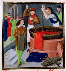 Stofffärben, aus Des Proprietes des Choses von Bartholomeus Anglicus von French School
