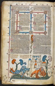 Szene eines Ritters, der einen anderen vor einer Burg vom Pferd stößt, ca. 1300-40 von French School