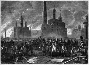 Russlandfeldzug 1812 - General Jean Ambroise Baston de Lariboisiere drängt Napoleon, den Kreml wegen Explosionsgefahr zu verlassen - Moskauer Brand 1812 - General Lariboisiere zwingt Napoleon, den Kreml zu verlassen, droht mit einer gewaltigen Explosion
