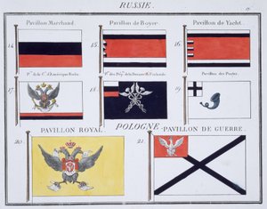 Russische Flaggen, aus einem französischen Flaggenbuch, ca. 1819