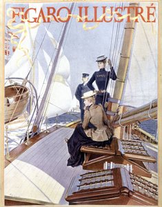 Segeln: Frauen auf dem Deck eines Bootes - Zeichnung in „Figaro illustriert“ von 1891, Arts Deco