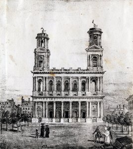 Kirche Saint-Sulpice, Paris - „Alphabet Picturesque des Monumens de Paris“ um 1840 (Gravur)