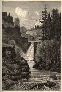 Saut du Doubs (Wasserfall) Franche-Comté - Gravur in „PATRIE - Beschreibung der malerischen Frankreichs in 6 Bänden von Lucien Huard - Ende des 19. Jahrhunderts