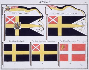 Skandinavische Flaggen, aus einem französischen Flaggenbuch, ca. 1819