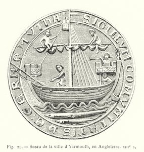 Siegel der Stadt Yarmouth, England, 13. Jahrhundert (Gravur) von French School