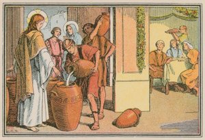 Szene aus dem Leben Jesu (farbige Gravur) von French School