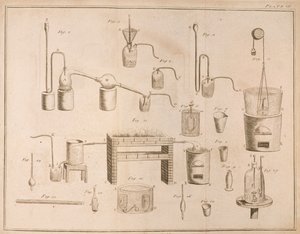 Wissenschaftliche Ausrüstung, aus Die Elemente der Chemie von Antoine Laurent de Lavoisier (1743-94), graviert von D. Lizars, 1796 von French School