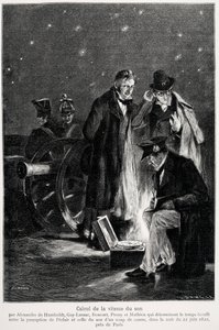 Wissenschaftliches Experiment: die Berechnung der Schallgeschwindigkeit, von Humboldt, Louis-Joseph Gay-Lussac (Louis Joseph Gay Lussac), Bouvard, Prony und Mathieu, die die Zeit bestimmen, die zwischen der Wahrnehmung des Lichts und dem eines Gewehrschuss von French School