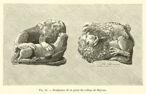 Skulpturen des Tores des Kollegs von Bayeux (Gravur) von French School