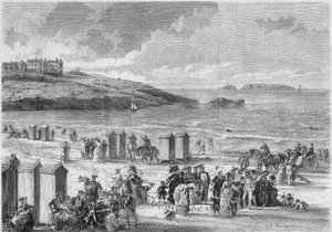 Seebad: letzte Badegäste am Strand von Dinard, Ile et Vilaine (35)