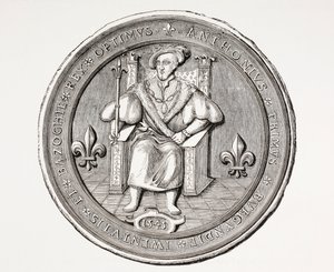 Siegel des Königs der Basoche, des Anführers der Gilde der Gerichtsschreiber des Pariser Gerichtssystems, aus Les Arts au Moyen Age, veröffentlicht 1873