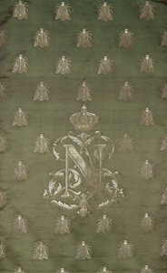 Abschnitt aus grünem und goldenem Damast mit dem Emblem und königlichen Wappen von Napoleon III (1808-73)