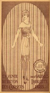Auswahl JPB-Korsett zum Verkauf in der Korsettabteilung der Galeries Lafayette in Paris - 1914 von French School