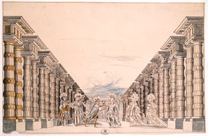 Bühnenbild für ein nicht identifiziertes Stück, aus einer Sammlung mit dem Titel Menus Plaisirs du Roi von French School