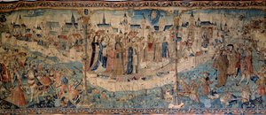 Belagerung von Dijon durch die Schweizer am 7.09.1513, Wandteppich von Tournai, Musée des Beaux Arts de Dijon. von French School