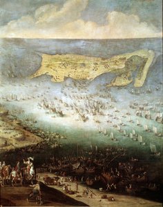 Belagerung der Zitadelle von Saint Martin auf der Île de Ré im Jahr 1627 (Gemälde, ca. 1640) von French School