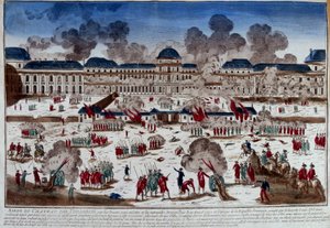 Belagerung des Schlosses (Palastes) der Tuilerien am 10. August von French School