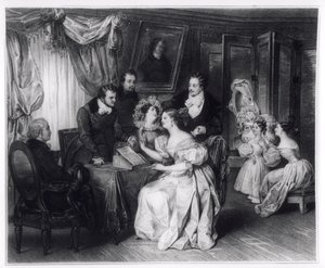 Unterzeichnung des Ehevertrags im Büro des Notars, ca. 1840 von French School