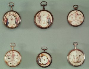 Sechs Taschenuhren mit revolutionären Symbolen verziert (Metall & Emaille) von French School
