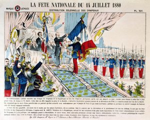 Feierliche Verteilung der Fahnen in Longchamp durch Präsident Jules Grévy (1807-91), 14. Juli 1880 von French School