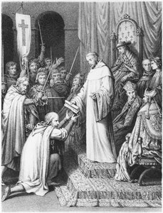 St. Bernhard, Abt von Clairvaux, gibt den Tempelrittern ihre Regeln von French School