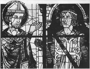 St. Denis übergibt das Oriflamme an den Ritter Clement (Marschall von Metz), Detail, Südrose Verherrlichung unseres Herrn Jesus Christus von French School