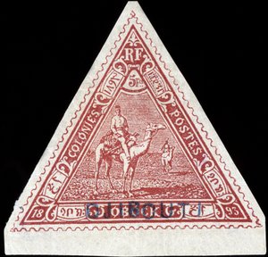 Briefmarke der französischen Kolonie Obock umbenannt in „Djibouti“